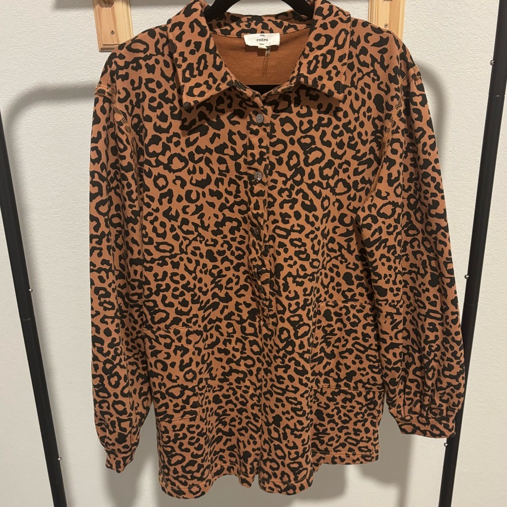entro Brown & Black Leopard Print Long Sleeved Romper Large